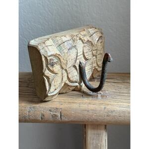 Vintage Wooden Carved Panel and Iron Wall Hook